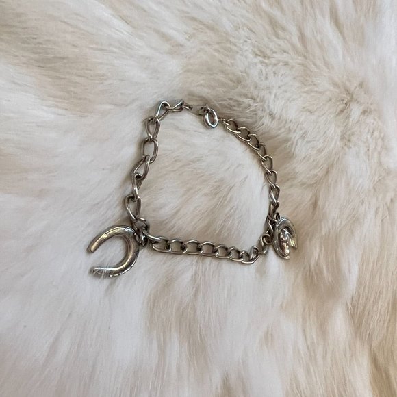 Jewelry Horse Horseshoe Charm Bracelet Silver Tone Metal Good Luck